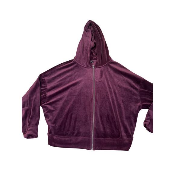 Express brand velour full zip up hoodie velour velvet purple hooded sweatshirt M - Picture 2 of 8